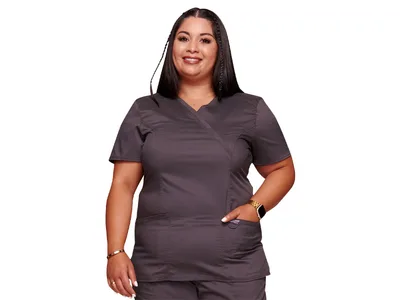 Top/bluza/tunica Cherokee Revolution cu decoleteu petrecut mock wrap - femei XXS - gri pewter