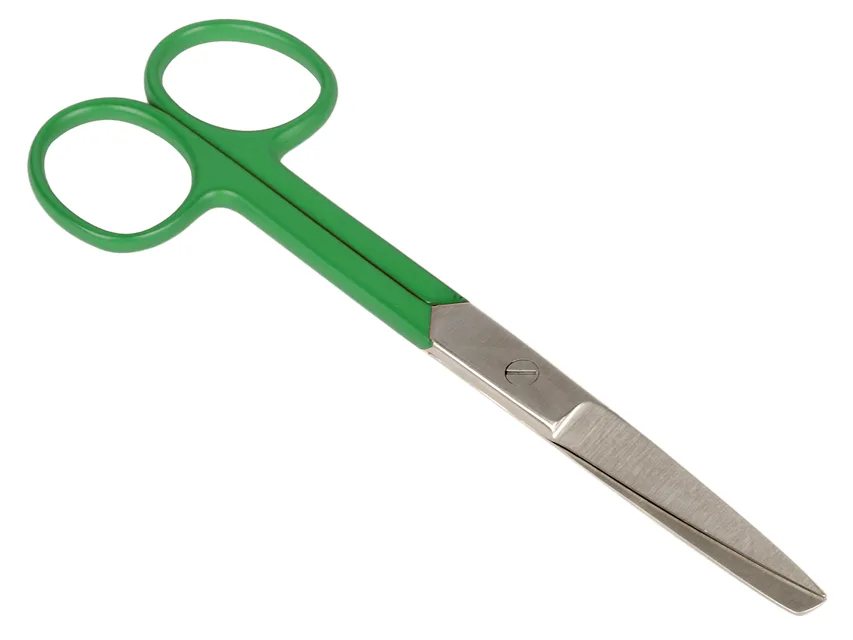 Foarfece drepte din oțel inoxidabil - inel verde - obtuz/ascuțit - 14 cm