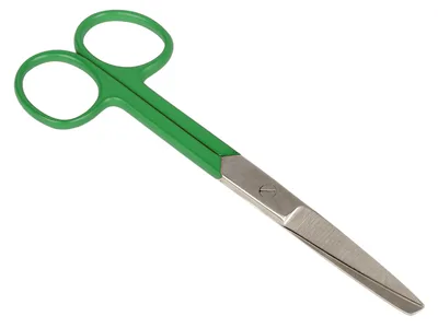 Foarfece drepte din oțel inoxidabil - inel verde - obtuz/ascuțit - 14 cm