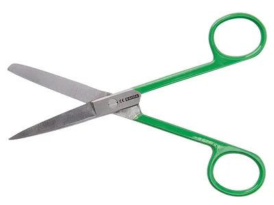 Foarfece drepte din oțel inoxidabil - inel verde - obtuz/ascuțit - 14 cm
