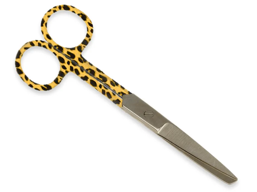 Foarfece drepte din oțel inoxidabil - leopard fantasy - vârf rotund/ascuțit - 14 cm