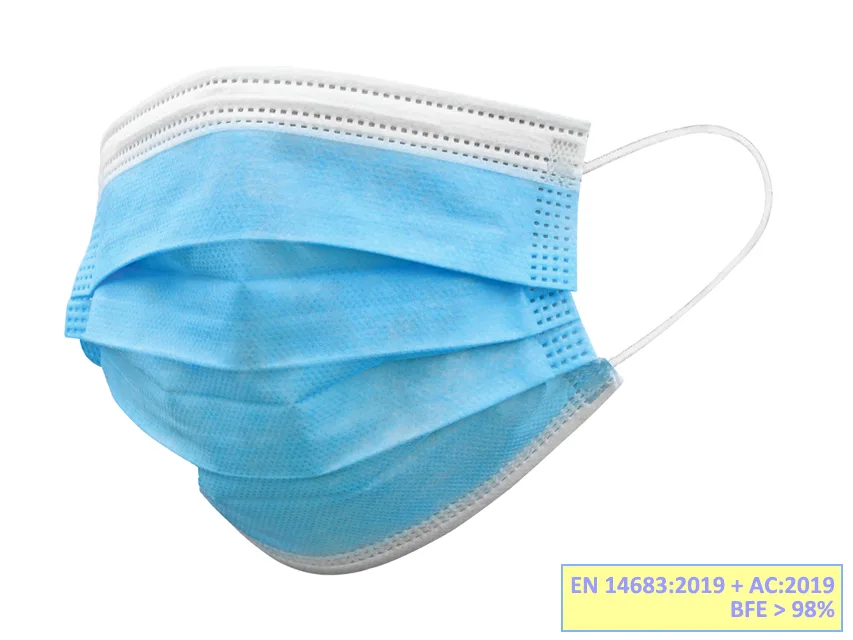 Mască chirurgicală de filtrare GISAFE 98% 3 straturi tip IIR cu elastice - pediatrică - albastru pal - flowpack