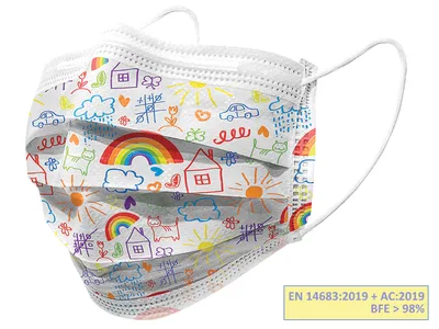 GISAFE 98% mască chirurgicală de filtrare 3 straturi tip IIR cu elastice - adult - cartoon - flowpack