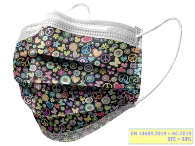 Mască chirurgicală GISAFE 98% filtrare 3 straturi tip IIR cu elastice - adult - peace - flowpack