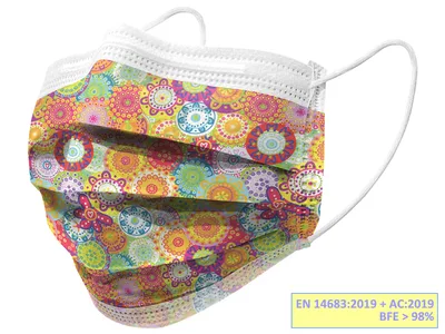 Mască chirurgicală filtrare 98% GISAFE 3 straturi tip IIR cu elastice - adult - colorată - flowpack
