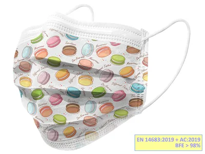 Mască chirurgicală GISAFE 98% cu filtraj tip IIR cu elastic - adult - macarones - flowpack