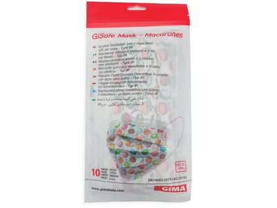 Mască chirurgicală GISAFE 98% cu filtraj tip IIR cu elastic - adult - macarones - flowpack