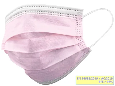 GISAFE masă chirurgicală de filtrare 98% 3 straturi tip IIR cu bucle - adult - roz - flowpack