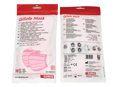 GISAFE masă chirurgicală de filtrare 98% 3 straturi tip IIR cu bucle - adult - roz - flowpack