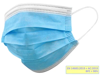 Mască chirurgicală de filtrare 98% GISAFE 3 straturi tip IIR cu elastice - adult - albastru deschis - flowpack