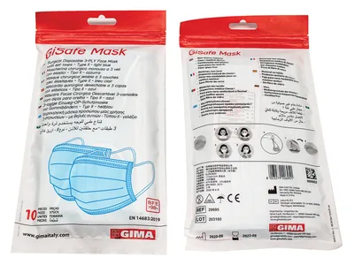 Mască chirurgicală de filtrare 98% GISAFE 3 straturi tip IIR cu elastice - adult - albastru deschis - flowpack