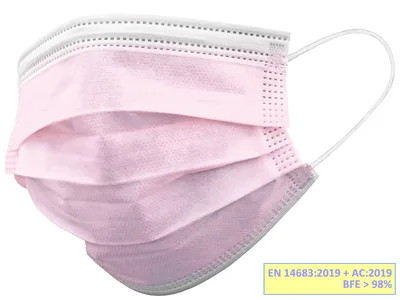 Mască chirurgicală GISAFE 98% filtrare 3 straturi tip IIR cu elastice - adult - roz - cutie
