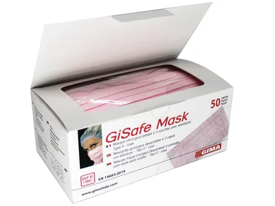 Mască chirurgicală GISAFE 98% filtrare 3 straturi tip IIR cu elastice - adult - roz - cutie