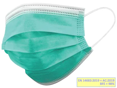 Mască chirurgicală filtrare 98% GISAFE 3 straturi tip IIR cu capse - adult - verde deschis - cutie