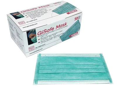 Mască chirurgicală filtrare 98% GISAFE 3 straturi tip IIR cu capse - adult - verde deschis - cutie