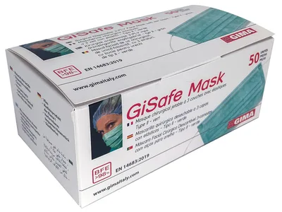 Mască chirurgicală filtrare 98% GISAFE 3 straturi tip IIR cu capse - adult - verde deschis - cutie