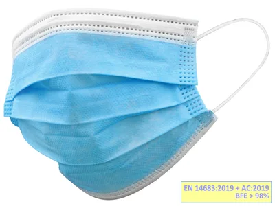 GISAFE 98% filtering surgeon mask 3 ply type IIR with loops - adult - light blue - box