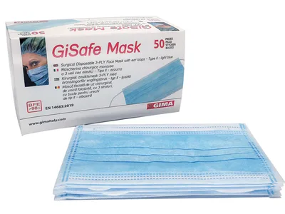 GISAFE 98% filtering surgeon mask 3 ply type IIR with loops - adult - light blue - box
