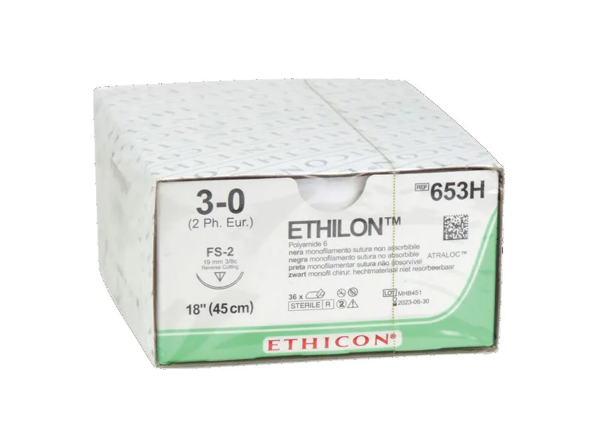Ethilon - fire de sutura monofilament neresorbabil, calibru 3/0, ac 19 mm FS-2