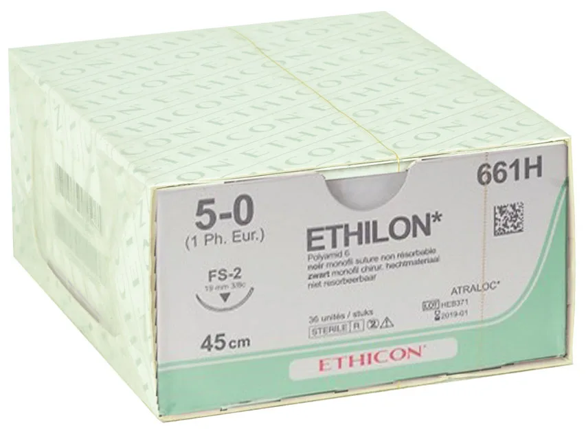Ethilon - fire de sutură monofilament neabsorbabil 5/0, ac 19 mm