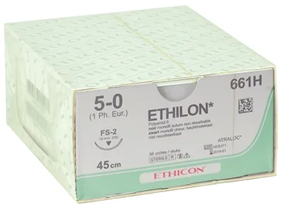 Ethilon - fire de sutură monofilament neabsorbabil 5/0, ac 19 mm