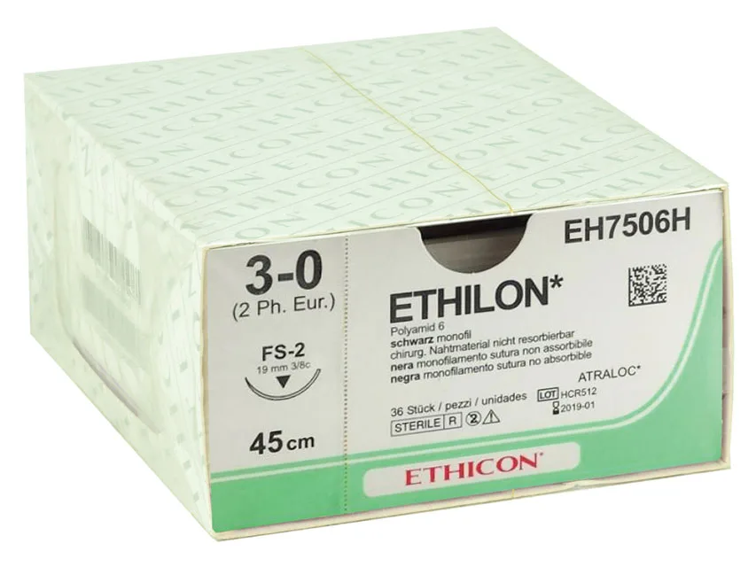 ETHICON ETHILON MONOFILAMENT SUTURES - gauge 3/0 ac 19 mm