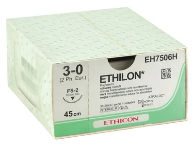 ETHICON ETHILON MONOFILAMENT SUTURES - gauge 3/0 ac 19 mm