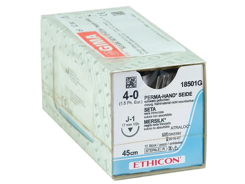 Ethicon Perma-Hand Silk - fire de sutură neabsorbabilă 4/0 ac 17 mm J-1 împletită