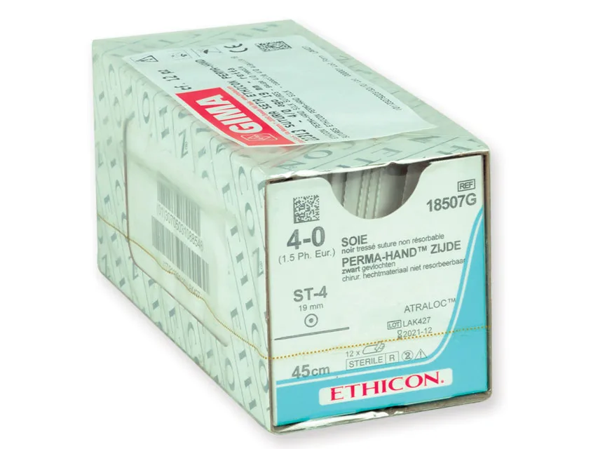 Ethicon Perma-Hand Silk - suturi 4/0 ac 19 mm - împletite - drepte