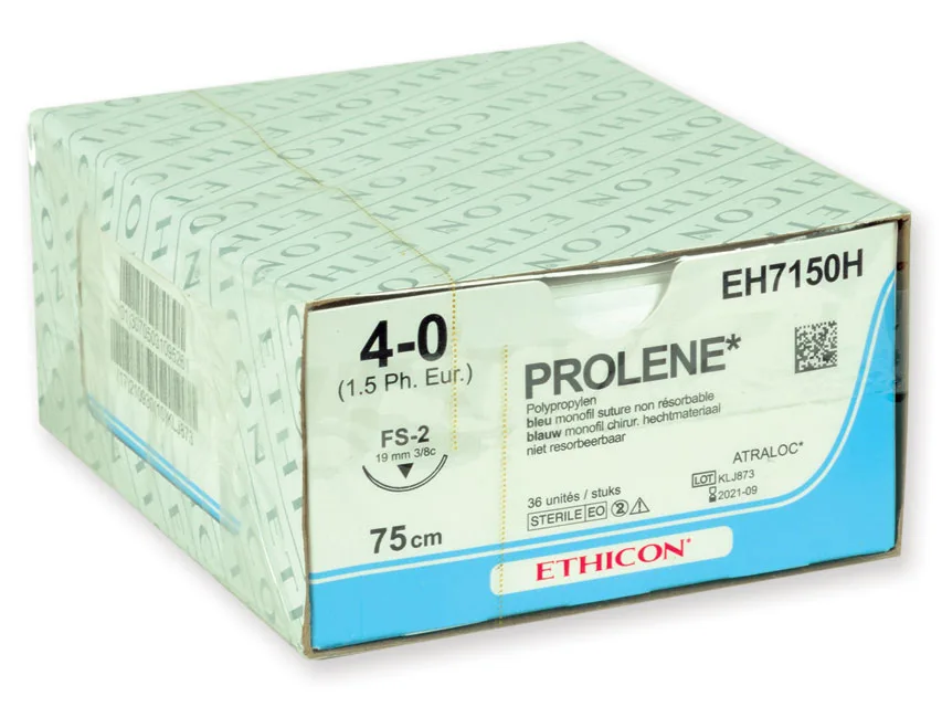 ETHICON PROLENE BLUE MONOFILAMENT SUTURES - gauge 4/0 needle 19 mm FS-2 suture 75 cm
