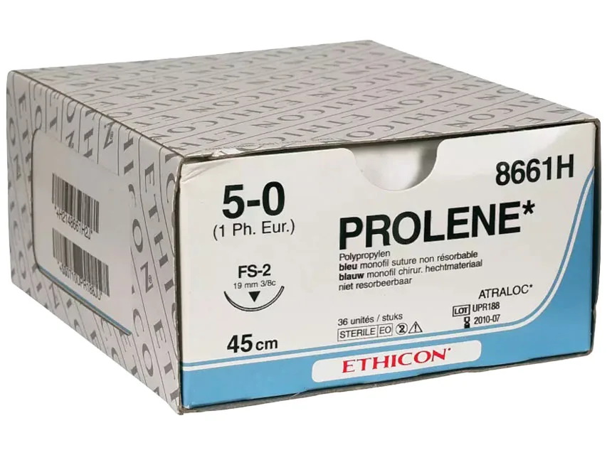 Ethicon Prolene blue monofilament sutures - gauge 5/0 needle 19 mm FS-2