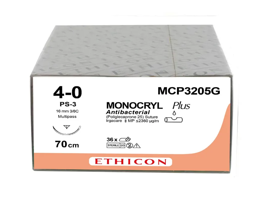 Ethicon Monocryl - Fir de sutură resorabil, calibru 4/0, ac 16 mm
