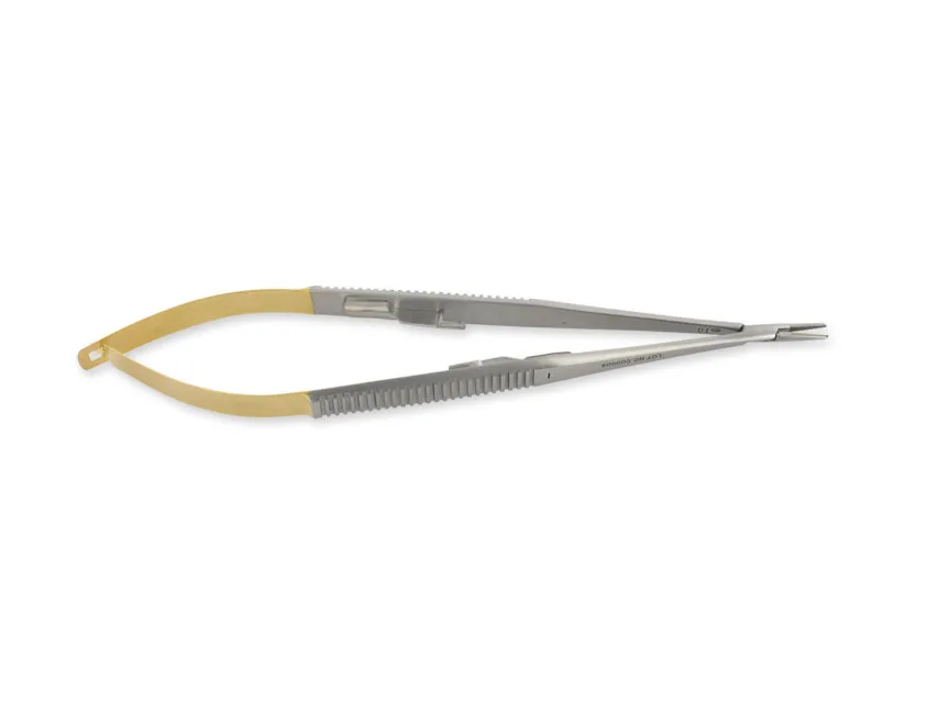 Holder pentru ac Castroviejo GOLD drept - 14 cm - vârf rugos