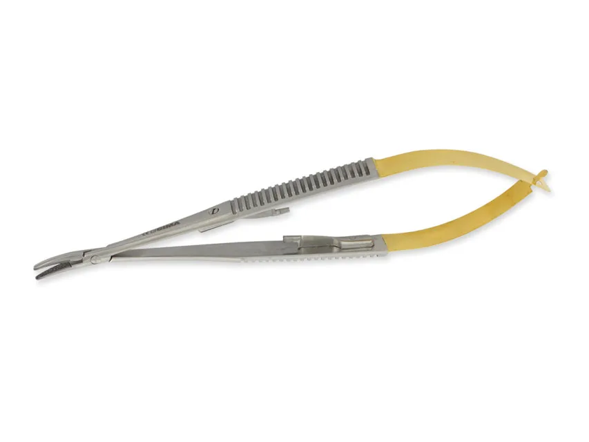 Dispozitiv de fixare ac Castroviejo GOLD curbat - 14 cm - vârf aspru