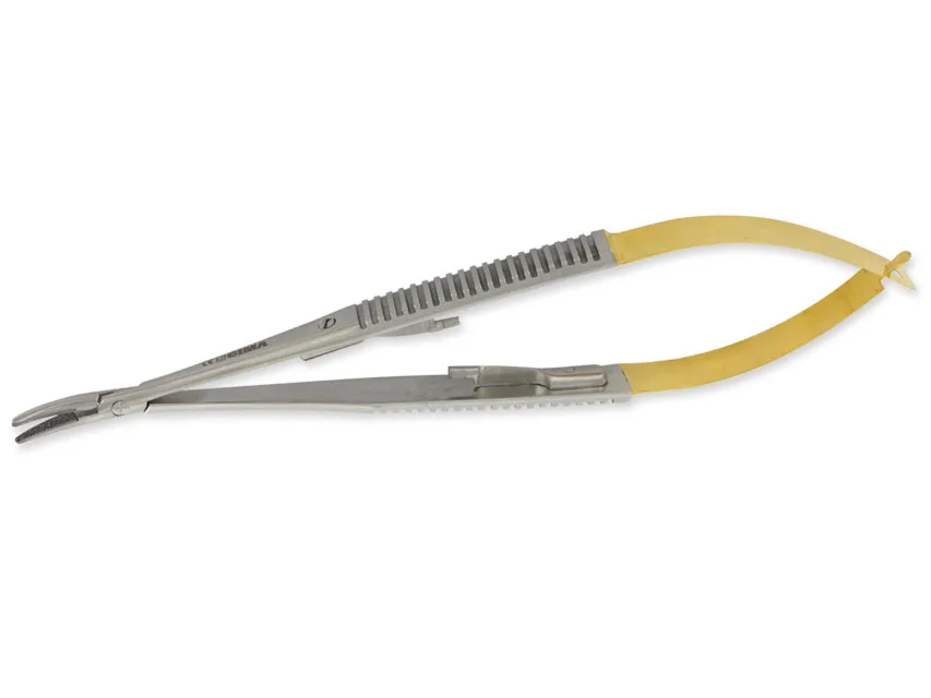 Suportul de ac Castroviejo GOLD curbat - 21 cm - vârf rugos