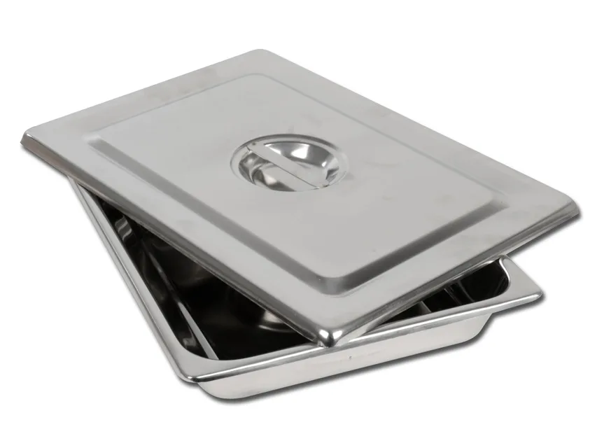 Tava instrumente din oțel inoxidabil cu capac - 355x254x50 mm