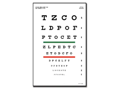 Tablă optometrică Snellen - 3 m - 23x35.5 cm
