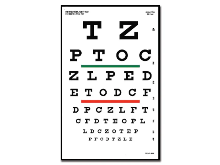 Tablă optometrică Snellen - 6 m - 23x35.5 cm