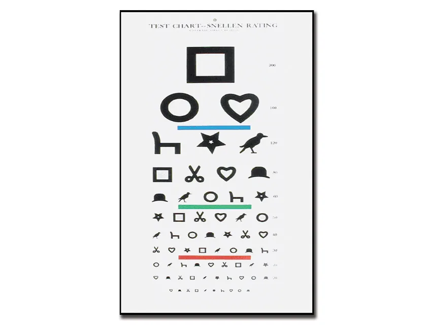Tablă de testare optometrică Ewing pentru analfabeți - 6 m - 28x56 cm
