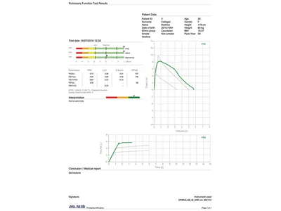 Spirometru SPIROLAB COLOUR cu ecran tactil 7", SpO2, imprimantă și software