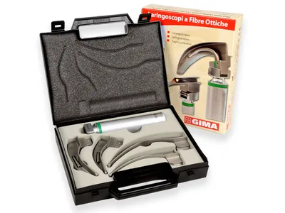 Set laringoscop cu fibră optică GREEN F.O.LED pentru adulți 4 lame MC-INTOSH 1-2-3-4 - 2.5 V - 18.000 lux