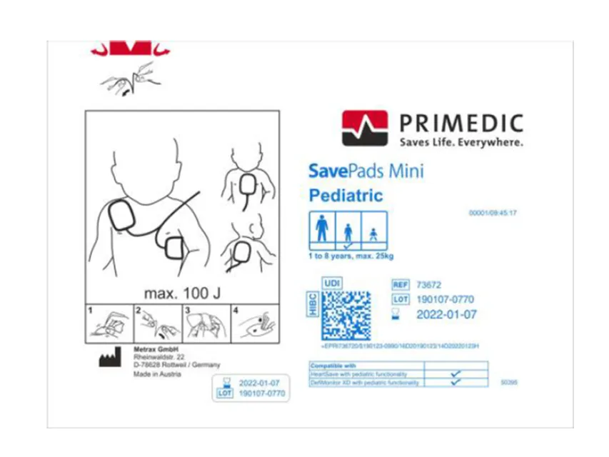 Save pads mini 1-8 ani până la 25 kg pentru dispozitivele HeartSave din seria S.N 739XXXXXXX