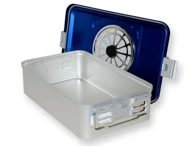 Container cu filtru mediu h 135 mm - albastru - perforat