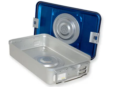 Container B.S. cu supapă mediu h 100 mm - albastru - perforat