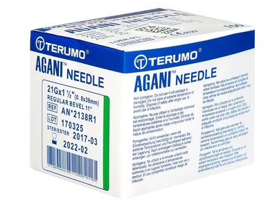 TERUMO AGANI HYPODERMIC NEEDLES 21Gx1 1/2" - 0.8x38mm - AN*2138R1 - green - sterile