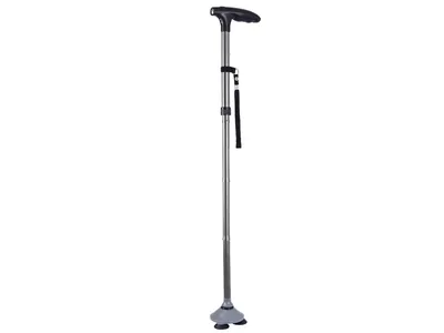 Baston TRUSTY cu lumini led - argintiu, pliabil, cu cap pivotant extra lat, cu 3 baze ferme si antiderapante