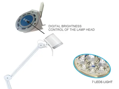 Lampa medicală HYRIDIA 7 LEDS cu braț metalic cu arc - cărucior
