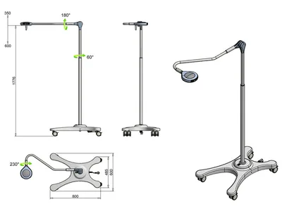 Saturno lampă LED pentru operație - cărucior cu baterie